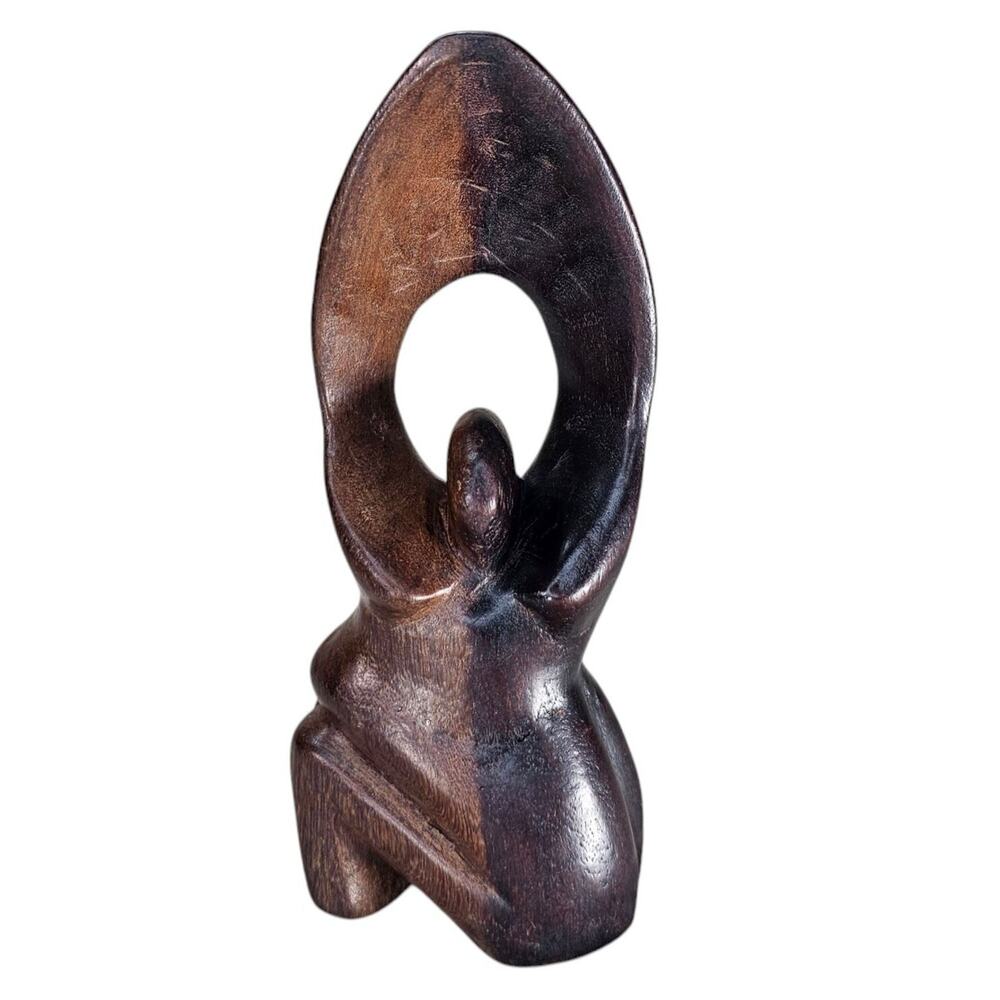 African Hand Carved Wooden Abstract Sculpture Family Unity Woman Art 8" MCM